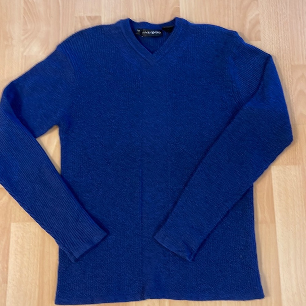 Jhane Barnes men’s royal blue v-neck ribbed sweater pullover small